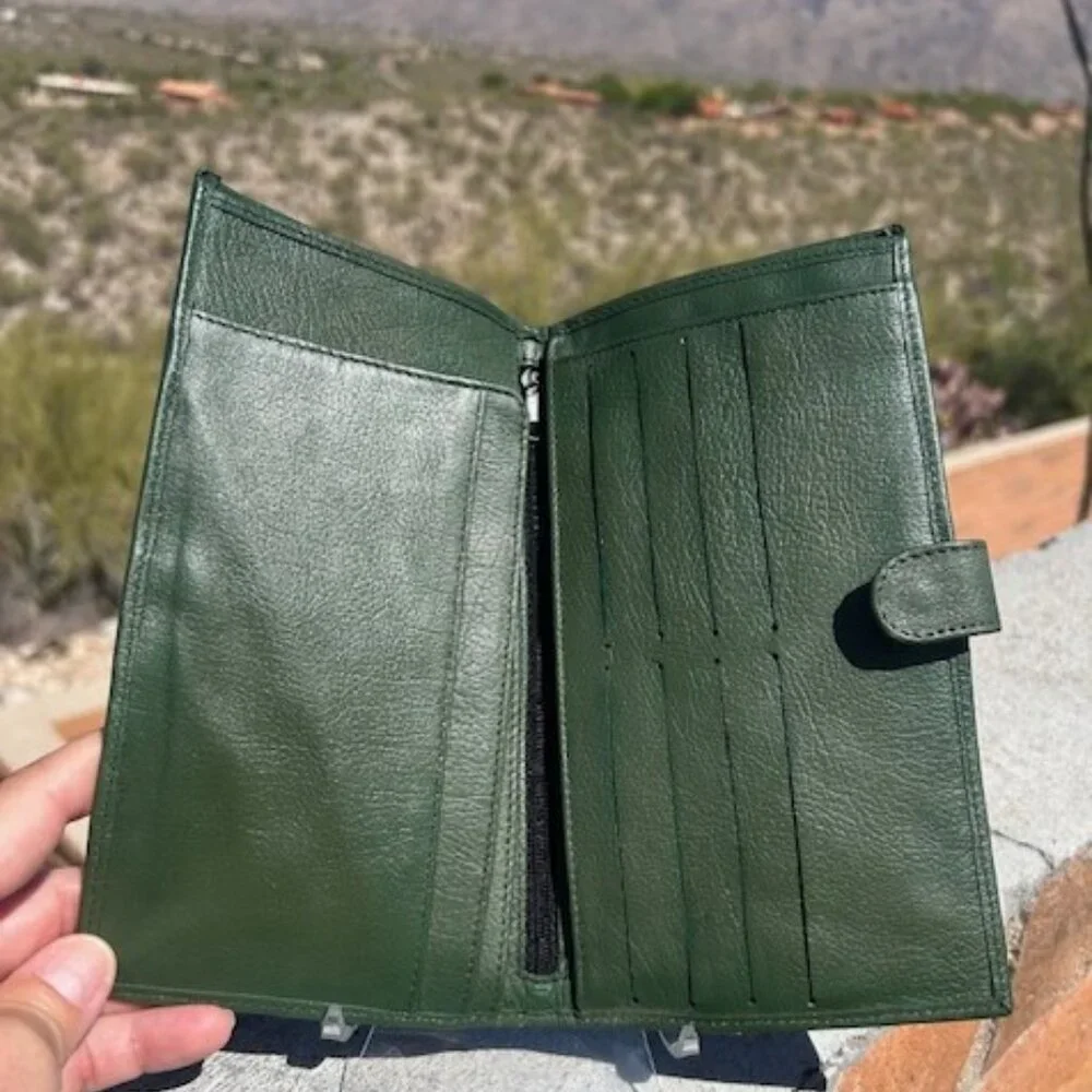 AKarenni Green Leather Mexico Designer Large WALLET